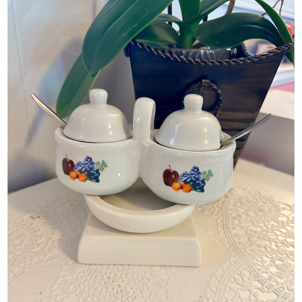 Ceramic Jam and Jelly Server Set W/Handle, Spoons Houston Harvest Gift Products